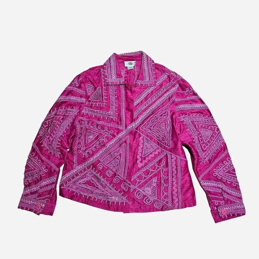 90s boho western pink embroidered silk jacket